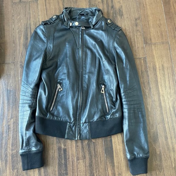 Rudsak Short Leather Boomer Jacket Black Small - Picture 6 of 7